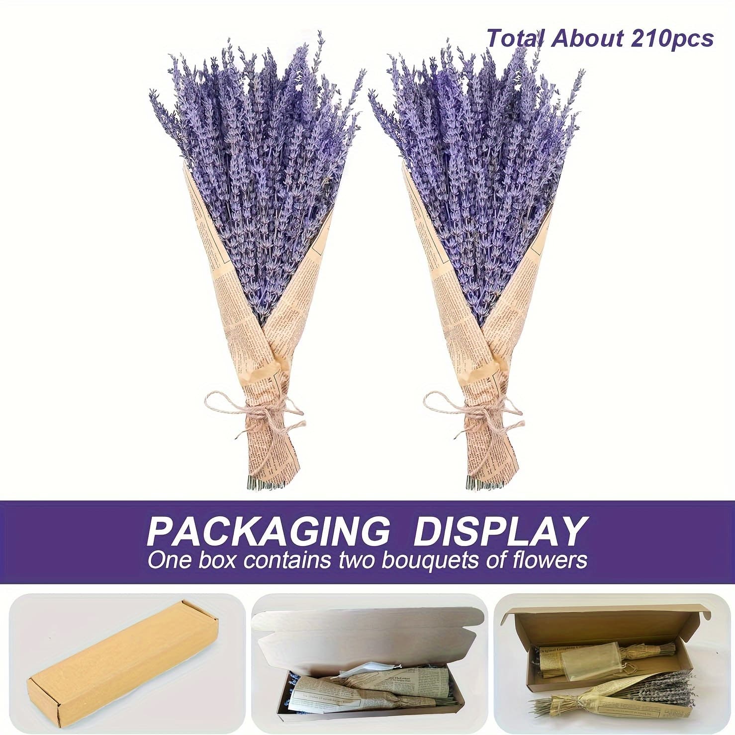 TEMU 2 Bundles Dried Lavender Bundles, Total Of About 210pcs 17-inch Natural Dried Lavender Flowers For Shower, Home Decoration, Home Fragrance, Wedding Crafts Decor, Photo Props