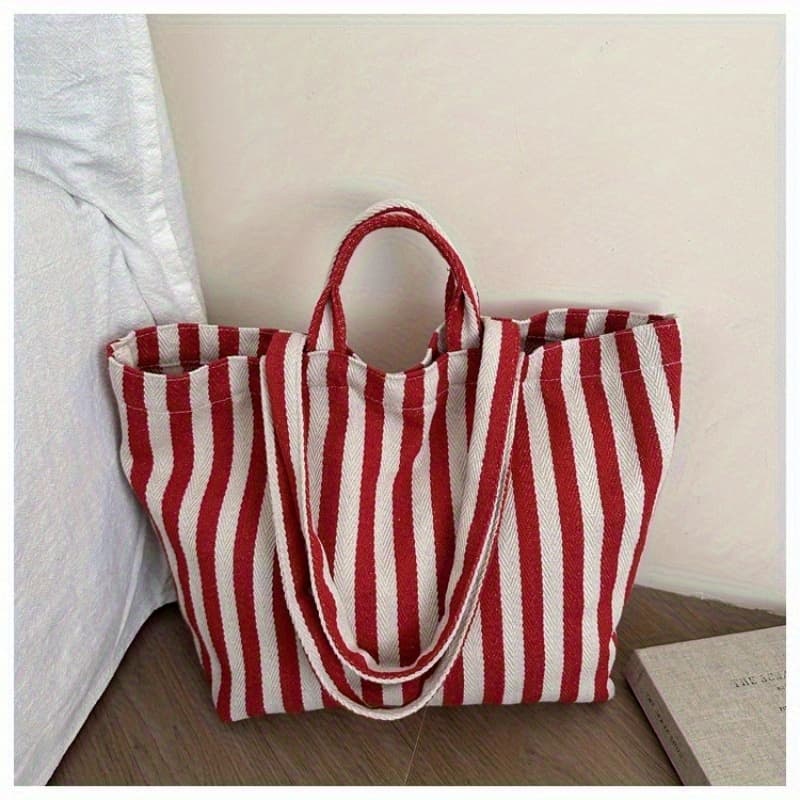 TEMU Perfect Lily Women's Large Tote Bag - Red And White Striped Handbag, Wallet With Magnetic Snap, Ideal For Work,, Beach, Shopping - Female Ideal Gift, Lady's Handbag, Beach Tote Bag, Durable