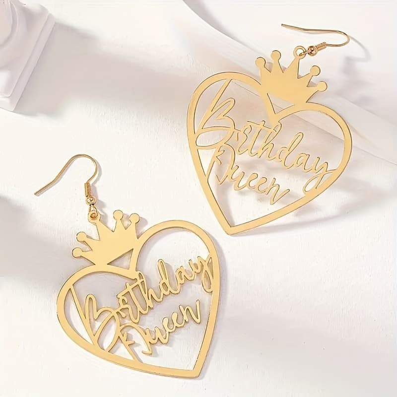 TEMU A Set Of Golden Earrings Designed In A Hollow Heart Shape, Perfect For A Birthday Queen. Elegant And Minimalist Iron Jewelry Pieces Make A Great Gift For