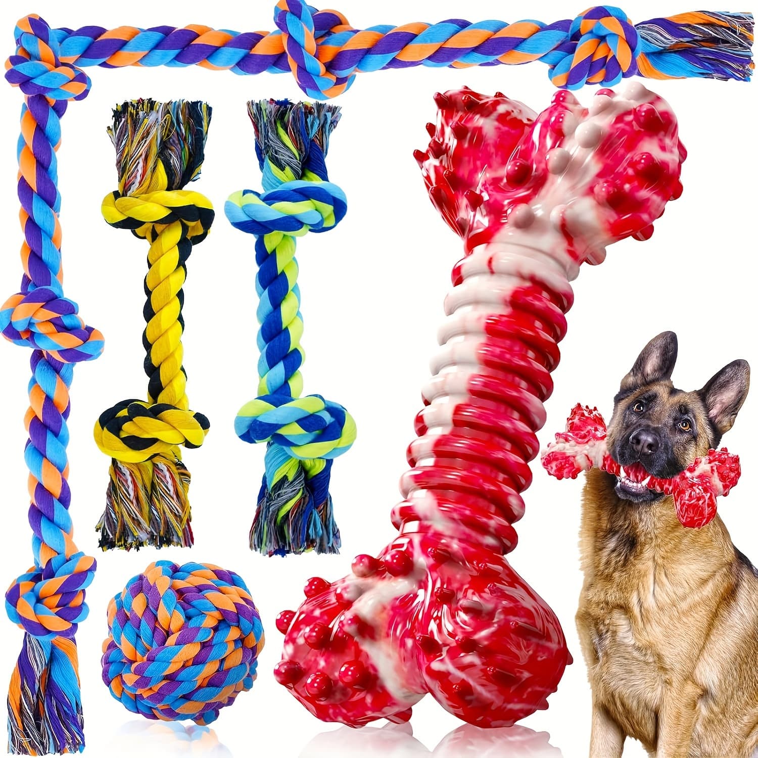 TEMU Dog Chew Toys For Aggressive Chewers For Large Breed, 2/5/6pack Tough Indestructible Dog Toys For Aggressive Chewers, Durable Puppy Chew Toys For Teething, Heavy Duty Dog Rope Toys For Large Dogs