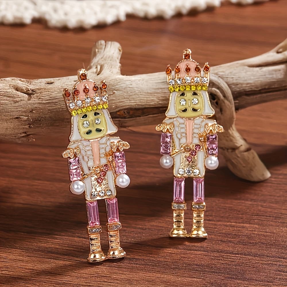TEMU Christmas Cute Colorful Enamel Nutcracker Soldier Dangle Earrings, Elegant Seed Bead Figurine Holiday Party Drop Earrings For Women, Gift For Lovers
