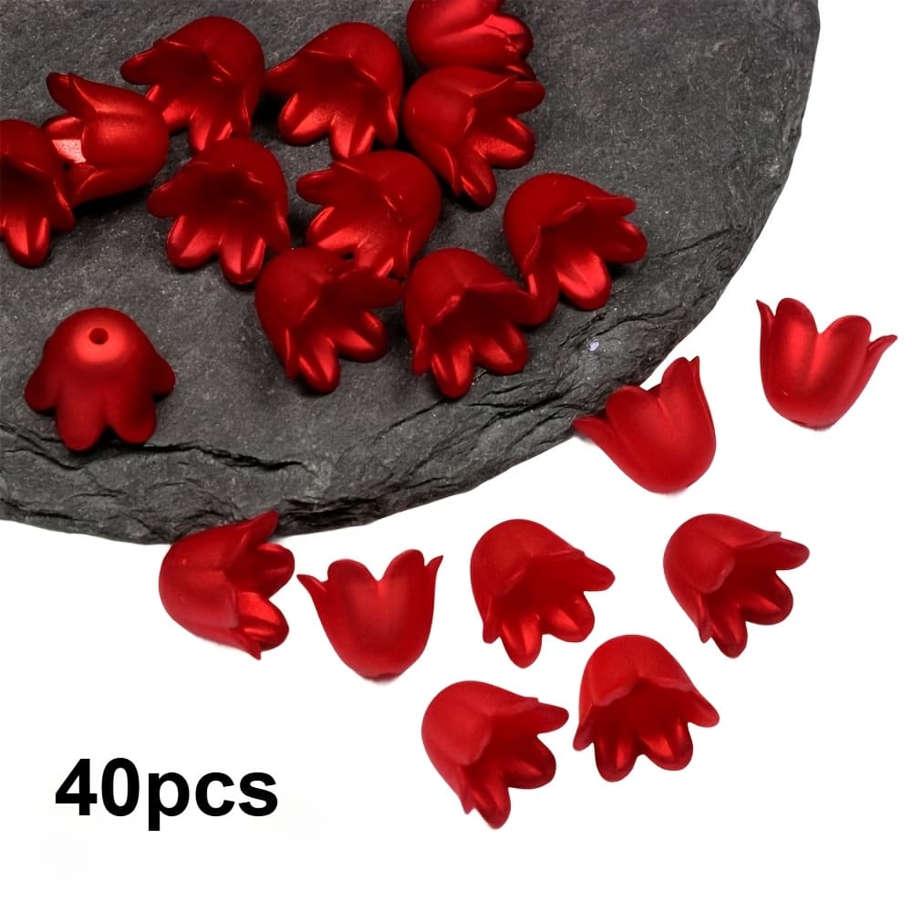 TEMU 40pcs Large Red Bellflower Bead Accessories | Orchid Accessory Material Hairpin Earring Craft Kit For Christmas And New Year Jewelry Making, Acrylic