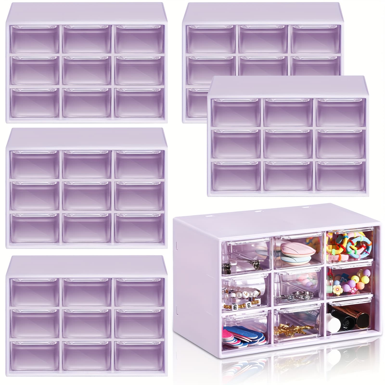 TEMU 6pcs Mini Drawer Organizer With 9-drawer Plastic Storage Box - Compact Desktop Craft Organizer Suitable For Office, Home, Jewelry, Cosmetics - Small Plastic Drawers With Multi-compartment Storage