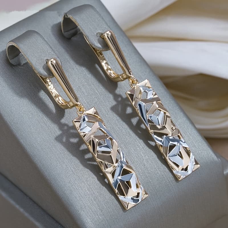 TEMU 1 Pair Fashion Geometric Hollow Pendant Earrings Golden Silvery Color Wedding Fashion Jewelry Gift