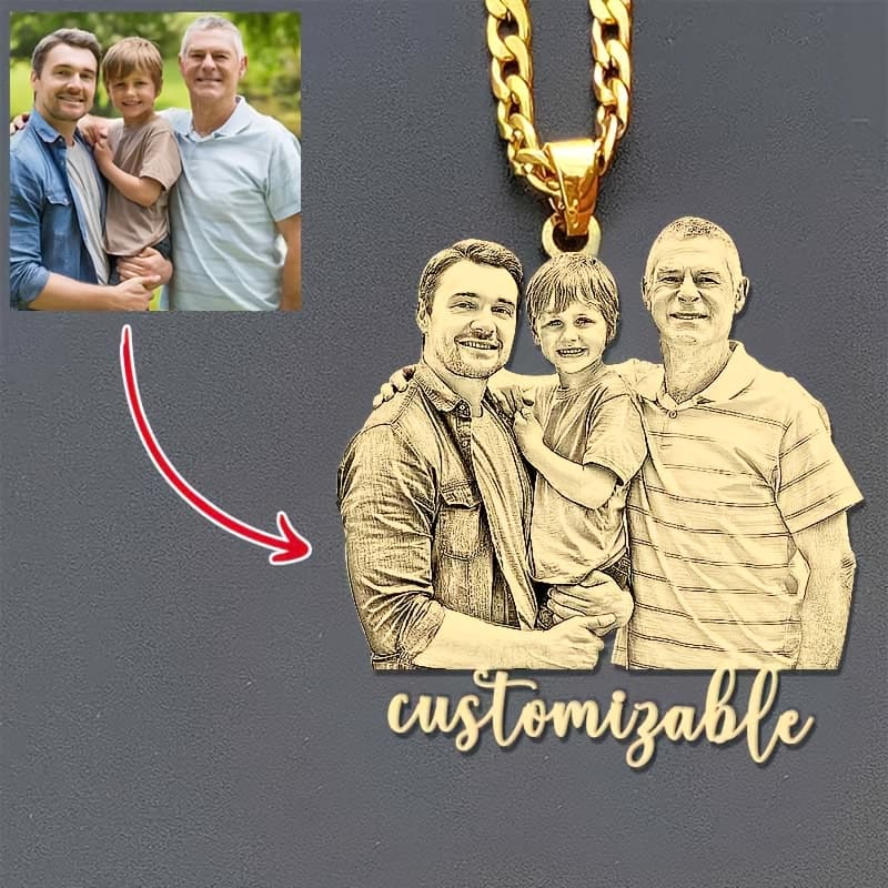 TEMU Personalized Carving Photo And Text Pendant Necklace - Customized Gift For Women, Couples, And Families, Durable Birthday Commemorative Gift