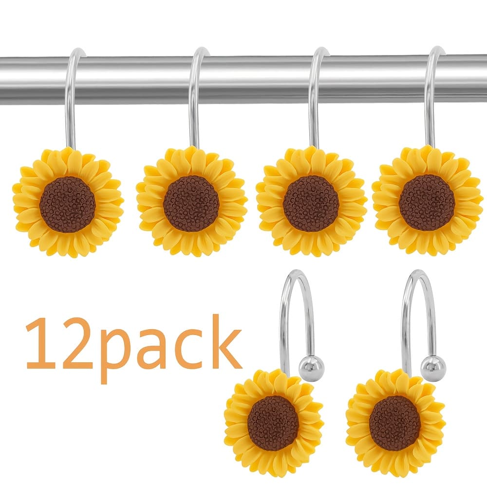 TEMU 12pcs Sunflower Shower Curtain Hooks, Summer & Use, Multi-functional Decorative Hooks For Living Room Bedroom Bathroom Decor