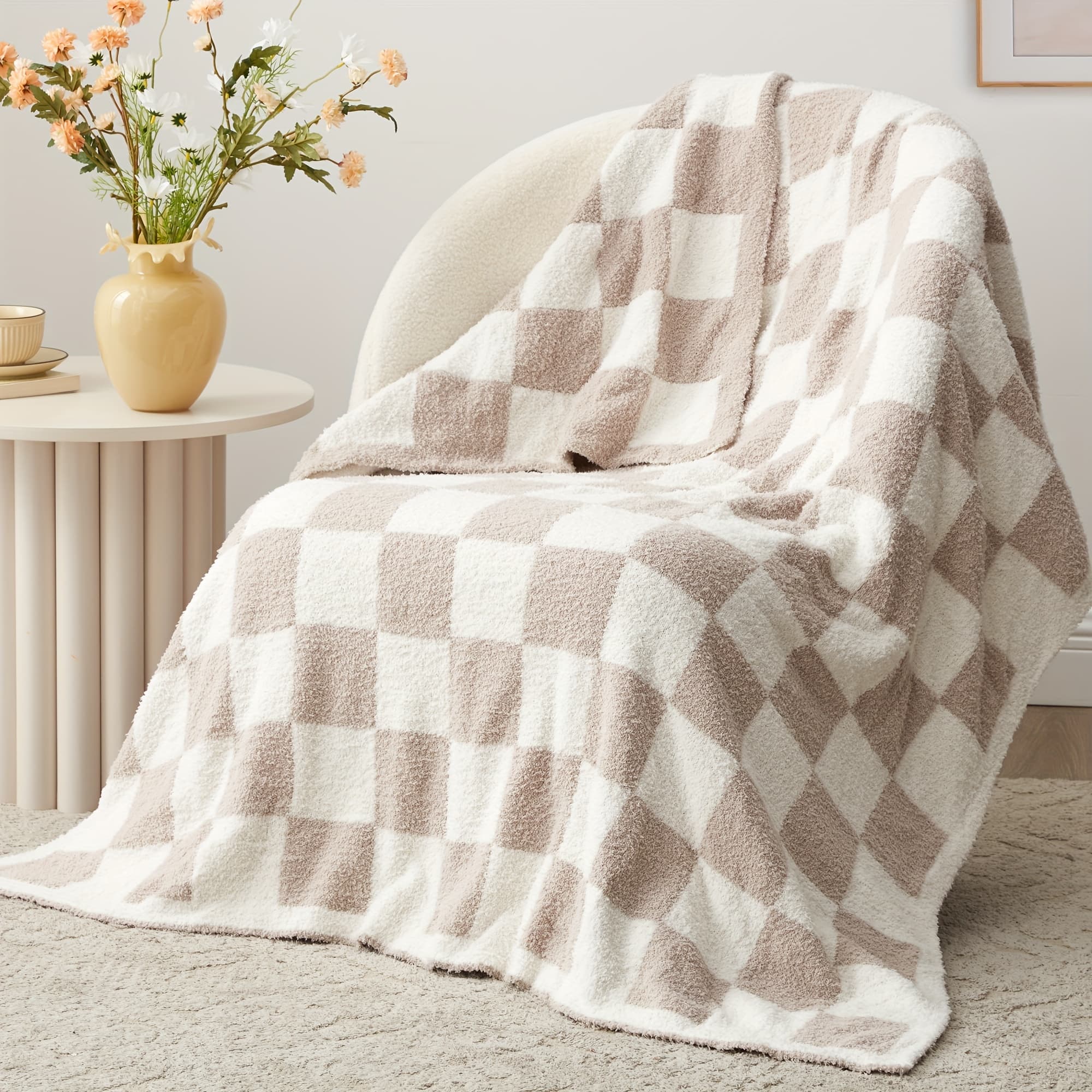 TEMU Checkered Throw Blanket, Blanket With Checkerboard Grid Pattern, Soft Cozy Fluffy Blanket For Couch Bed Sofa, Plaid Blanket For All , 50"×60"