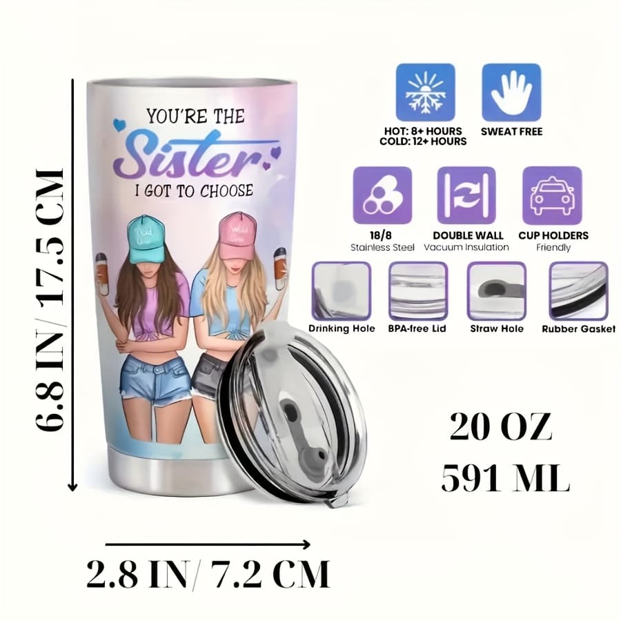 TEMU "you Are I " 20oz Insulated Tumbler With Straw & Clean Brush - Cute Matching Best Friend Gift, Stylish Design W/ Hats For Women(1pc)