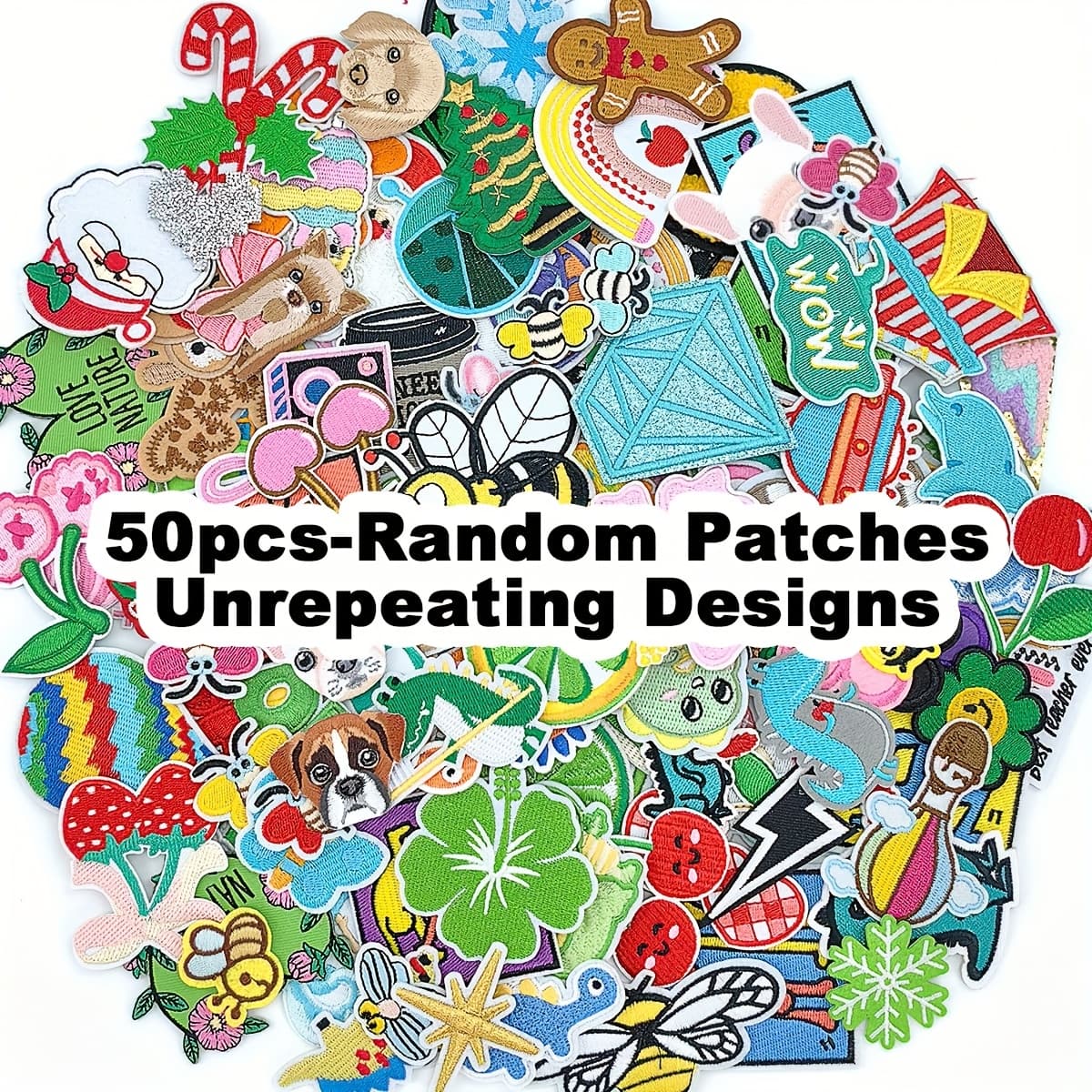TEMU 50pcs Colorful And Diverse Embroidery Patches, Ironed Or Sewn For Skirts, Hats, Jeans, , Mixed Styles