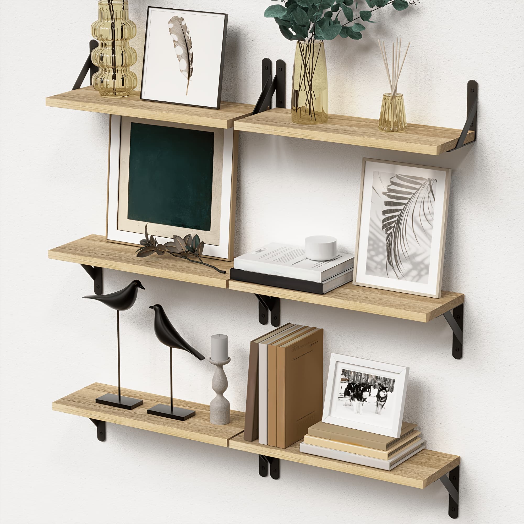 TEMU Floating Shelves For Wall, Farmhouse Wood Shelf For Wall Decor, Wall Mounted Room Shelves Sets Of, Hanging Wall Storage For Bathroom, Bedroom, Living Room - White-black-brown-rustic Wood4