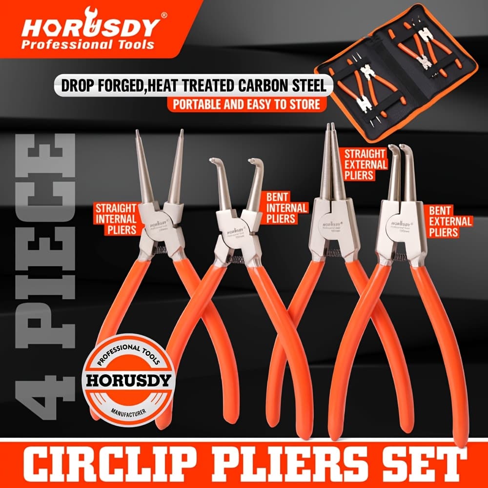 TEMU 4pcs Snap Ring Pliers Set, Heavy Duty Circlip Pliers Kit 7 Inch For Snap Ring Removal Tool Retaining Straight Bent Lock Ring Pliers Set With Storage Bag