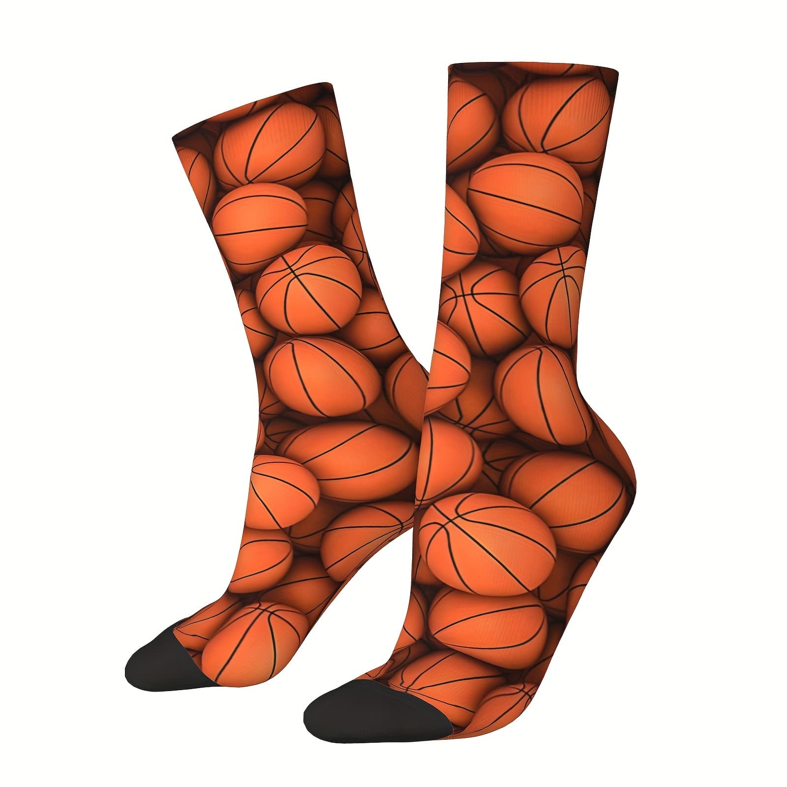 TEMU Basketball Pattern 3d 1 Pair Men's Novelty Mid-calf Crew Socks, Breathable Comfy Casual Socks Sweat-absorbing Fashion Sports Socks As Holiday Gifts