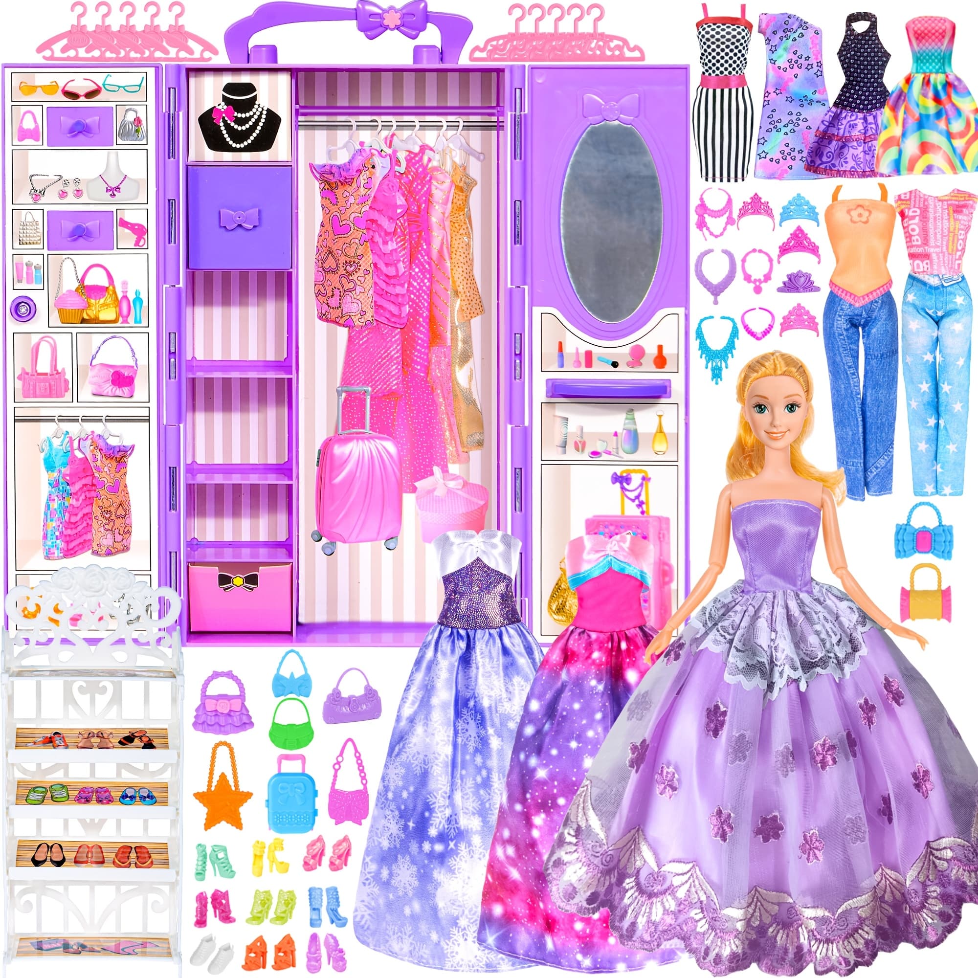 TEMU Fashion 91pcs 11.5 Inch Girl Doll Clothes Additions And Closet, Princess Gowns, Fashion Dresses, Outfits, Swimsuits. Doll Dress Up Toys For Girls Kids Toddlers. Christmas Gift 3+