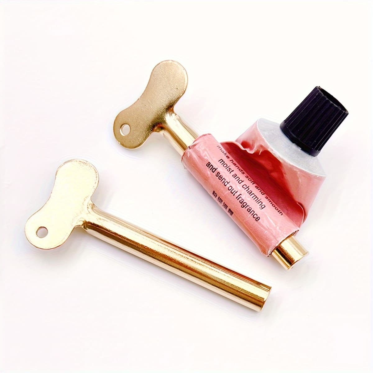 TEMU Golden Stainless Steel Manual Squeezer - Versatile For Cosmetics, Hand Cream, Facial Cleanser & More - Portable Beauty Tool For Home & Salon Use