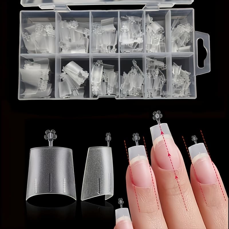 TEMU Medium Square Fake Nail Stickers, 240pcs Soft Gel X Matte Transparent Half-cover Acrylic False Nails In 12 Sizes For Nail Extension