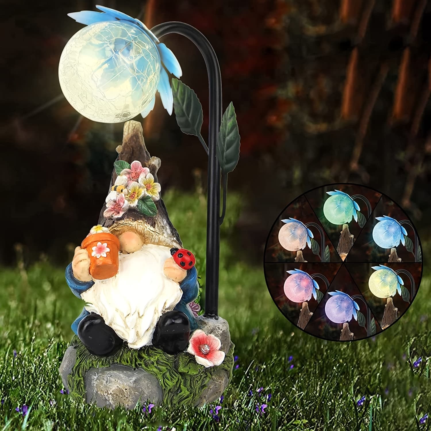 TEMU Garden Gnome Statue Decor, With Colorful Gradient Solar Led Lights Decoration For Outdoor Patio Balcony Yard Lawn Ornament Gift Valentine's Day Gifts