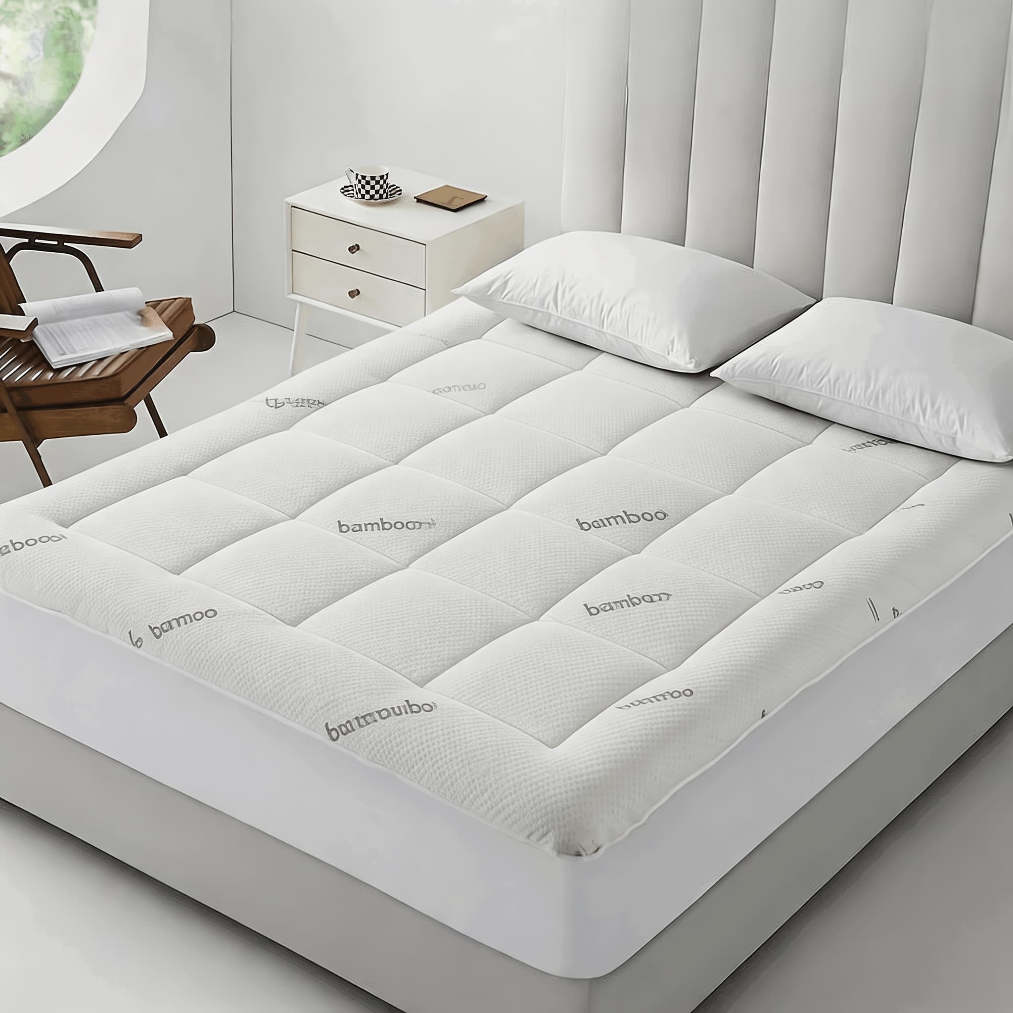 TEMU Topper, Breathable Bamboo Fiber & Microfiber Fill, Supportive Bedding Mattress Pad For Dorm With 8-21" Deep Pocket