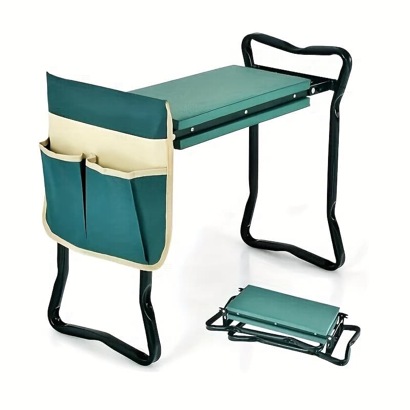 TEMU 2-in-1 Green Metal Garden Kneeler And Seat Set - Heavy-duty Foldable Bench With Tool Pouch And Eva Foam Kneeling Pad - Portable Gardening, Fishing, Camping Equipment
