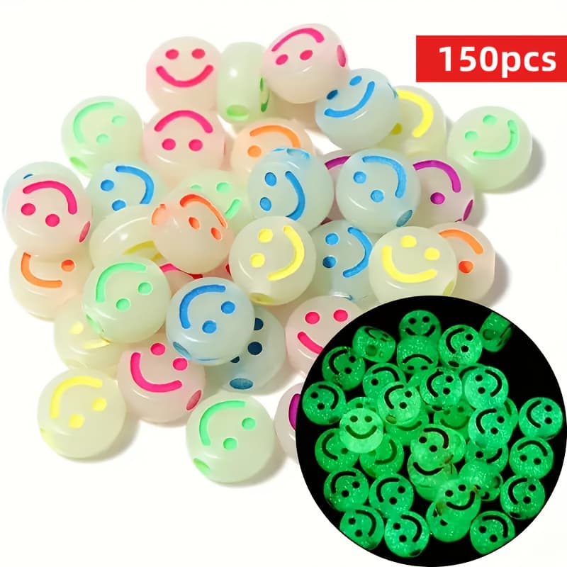 TEMU 600/150pcs 7mm Glow In The Dark Acrylic Beads - Mixed Color Beading Supplies For Jewelry Making, Halloween Fashion Additions, No Plating