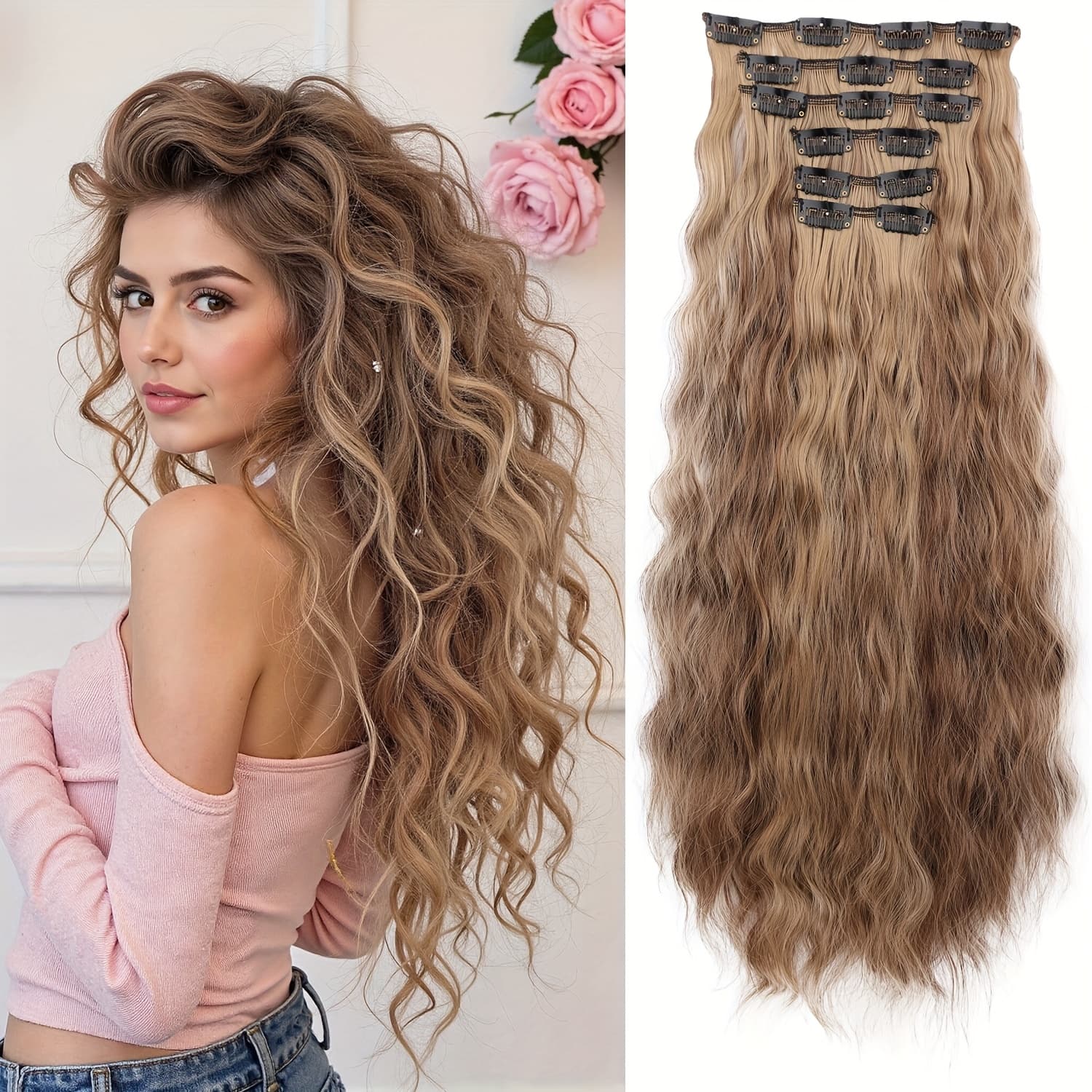 TEMU Water Ripple Small Curly Hair Clip In Hair Extension Wig Synthetic High Heat Resistant Material Suitable For Daily Wear To Increase Hair Volume Festival Carnival Wear Halloween Wear