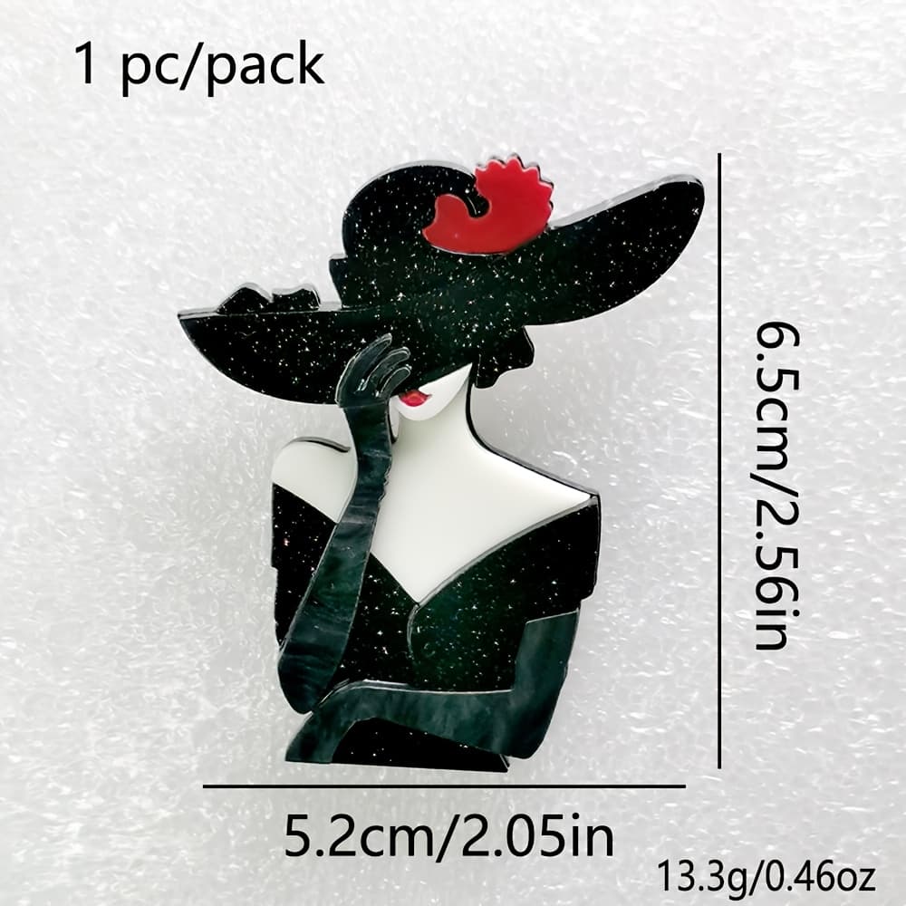 TEMU 1pc Vintage & Resort-holiday Brooch - Acrylic Female Shape With Element Suitable For Daily Wear & Parties, Accessory, No Coating