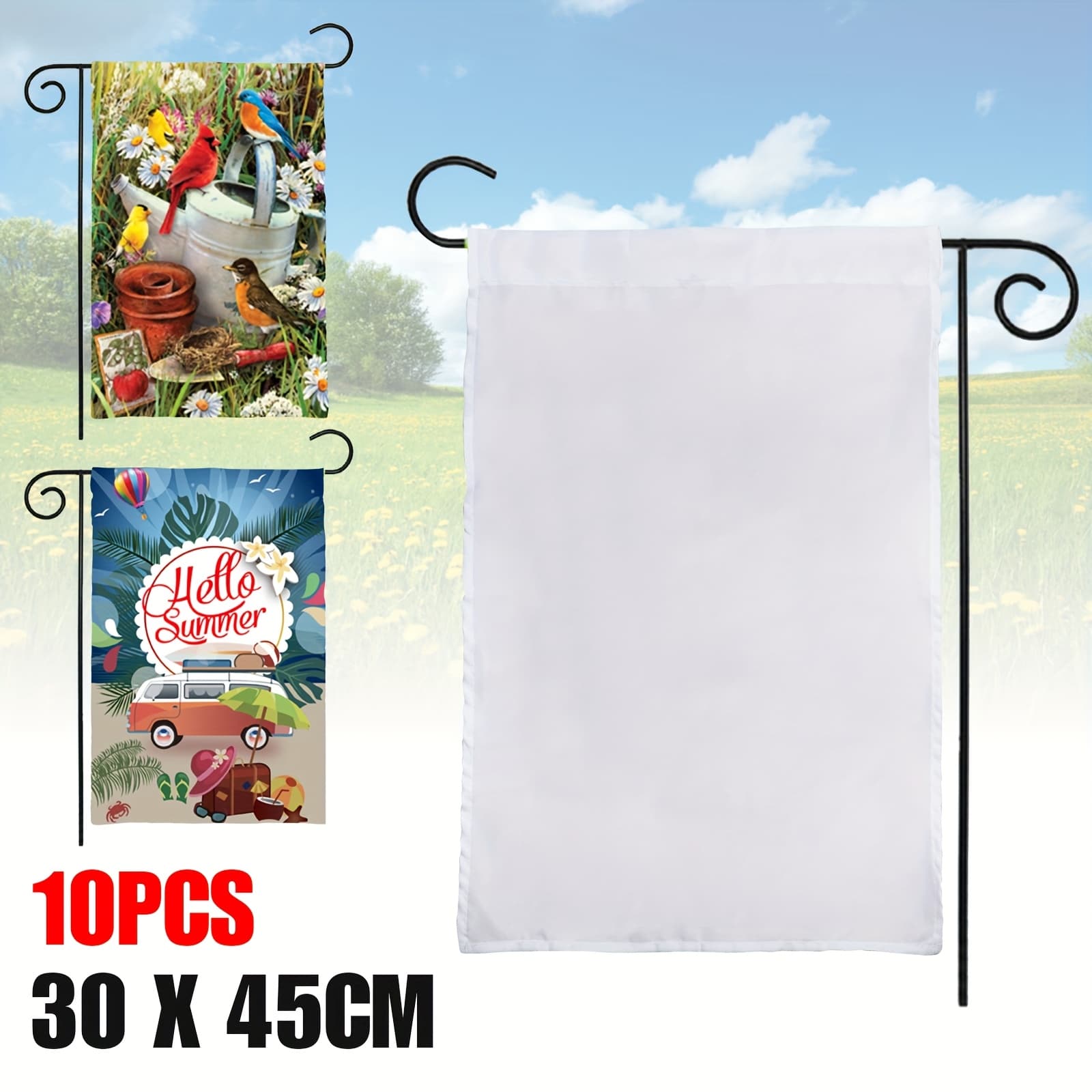 TEMU 10pcs Sublimation Blanks Garden Flags, Diy Polyester Lawn Flags For Printable Banner, Double-sided Holiday Flags For Home, Outdoor Decor & Yard Decor, 12x18inch
