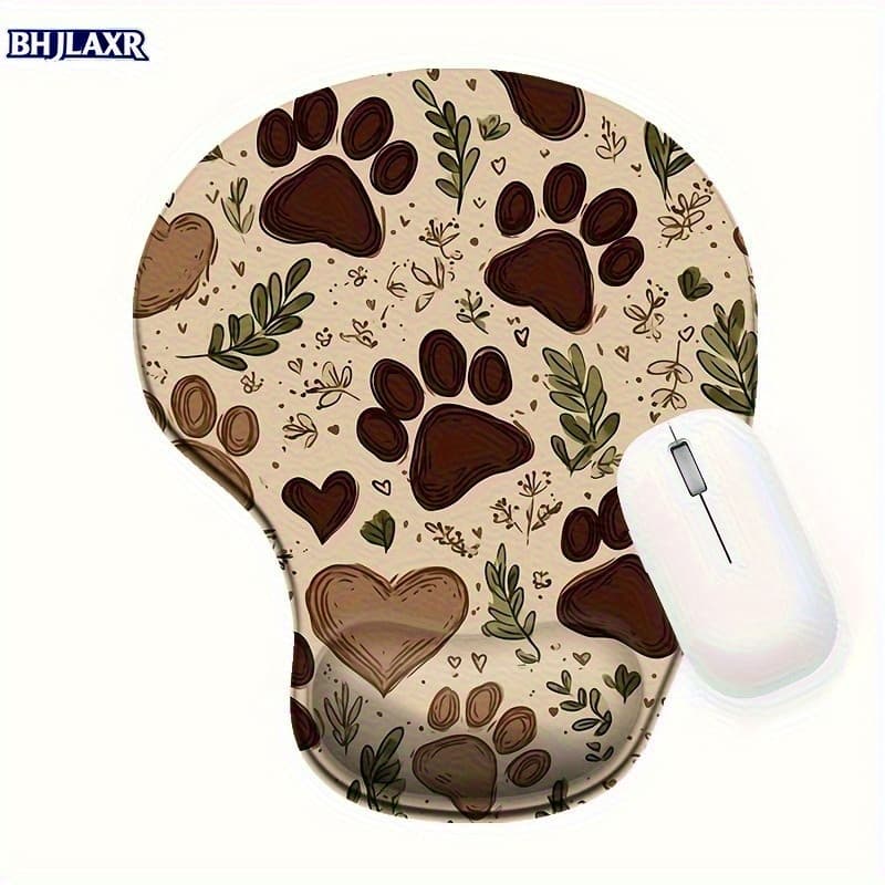 TEMU Anti-slip Pu Base Ergonomic Mouse Pad With Wrist Rest, Small Silicone Mat, Paw And Heart Floral Pattern, Comfortable For Home/office/decoration
