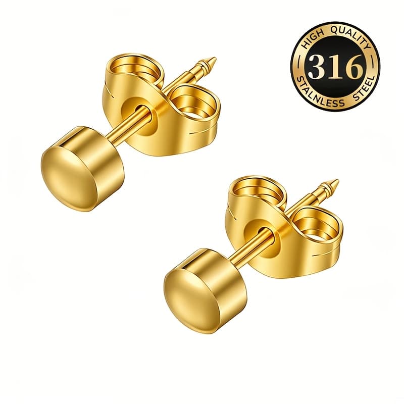 TEMU A Pair Of Round Smooth Stud Earrings Made Of Steel, Hypoallergenic And , Designed For Ear Piercing. Earrings Are Suitable For Women, Feature Piercing With Pointed Ends To Prevent Blockage