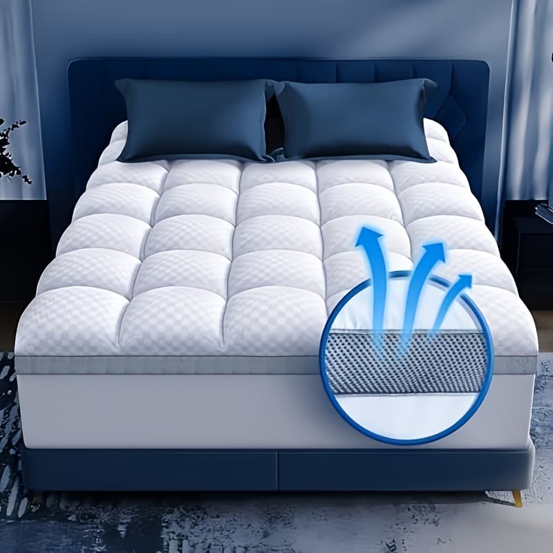 TEMU Biteany 1pc Back Relaxation Mattress Pad, With 8-21 Inch Deep Pocket Cooling Thickened Mattress Pad Cover, Super Filled Polyester Fiber Plush Pillow Mattress Pad, Breathable Quilted Mattress Pad