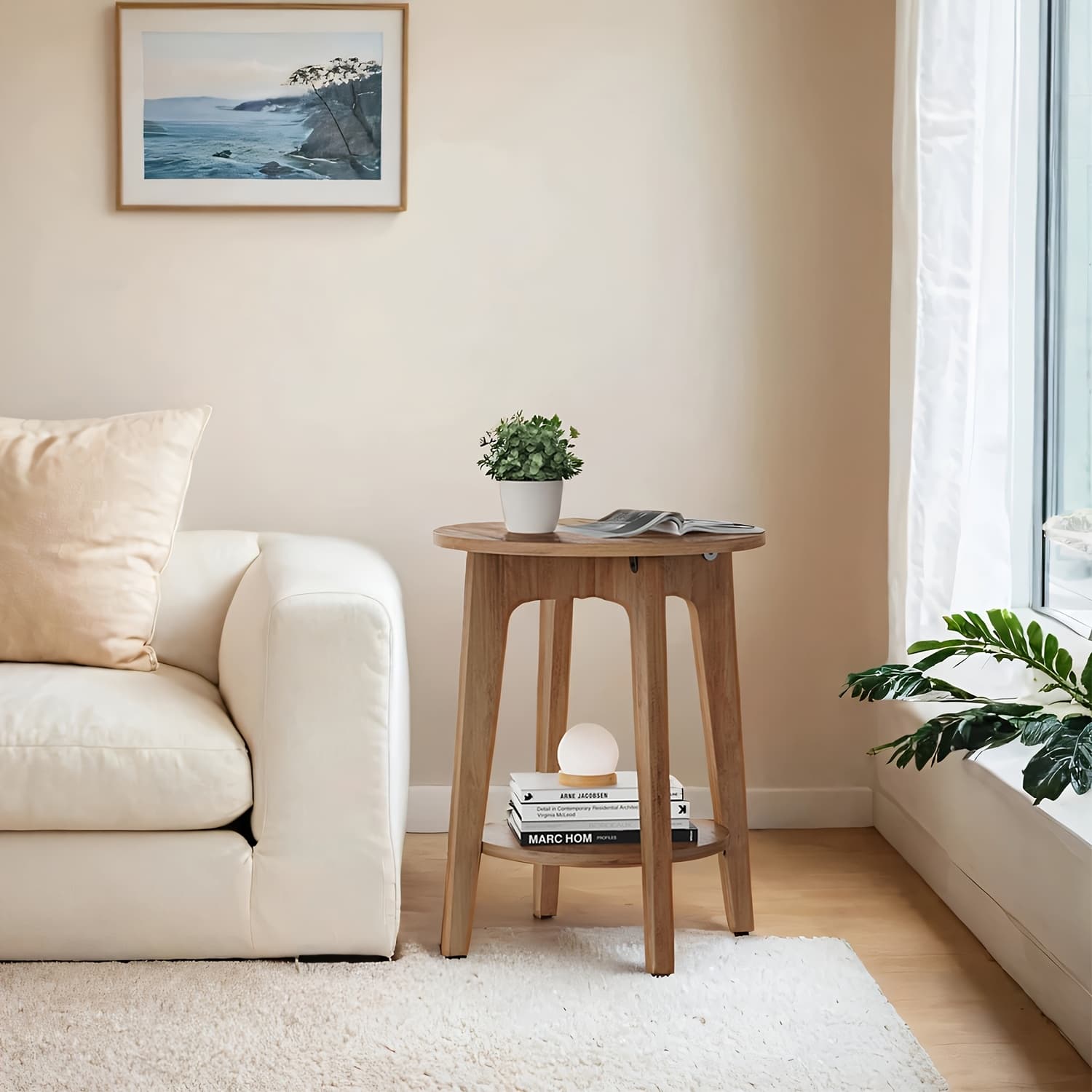 TEMU Side Table, Round End Table With Lower Shelf, Nightstand For Spaces, Living Room, Bedroom