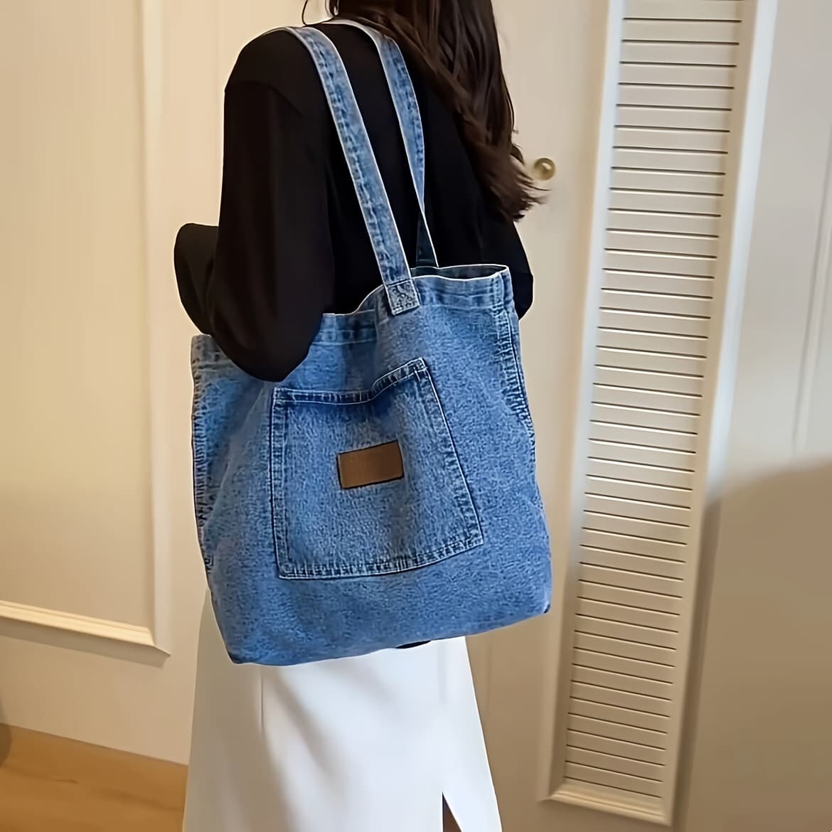 TEMU 2pcs Set: Bag+metal Pendant, Large Navy Blue Handbag, Casual Single Shoulder Handbag, Spacious Interior, Durable Material, Machine Washable, Fashionable Daily Use Bag