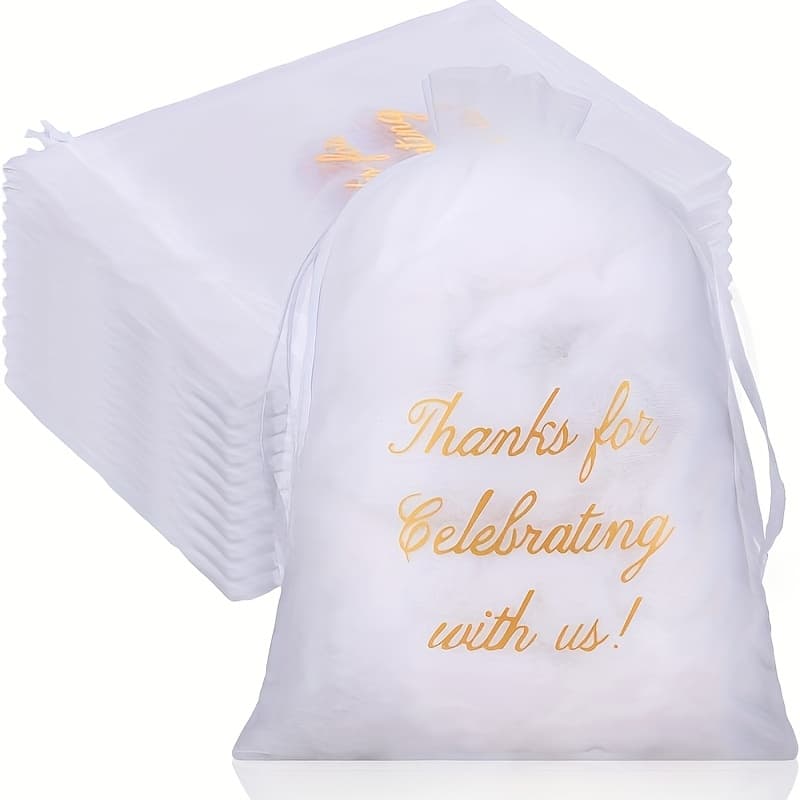 TEMU Gift For Her/him 100pcs White Thank 4 X 6 Inch Thank You Bags Sheer Organza Bags Wedding Party Favor Bags With Drawstring