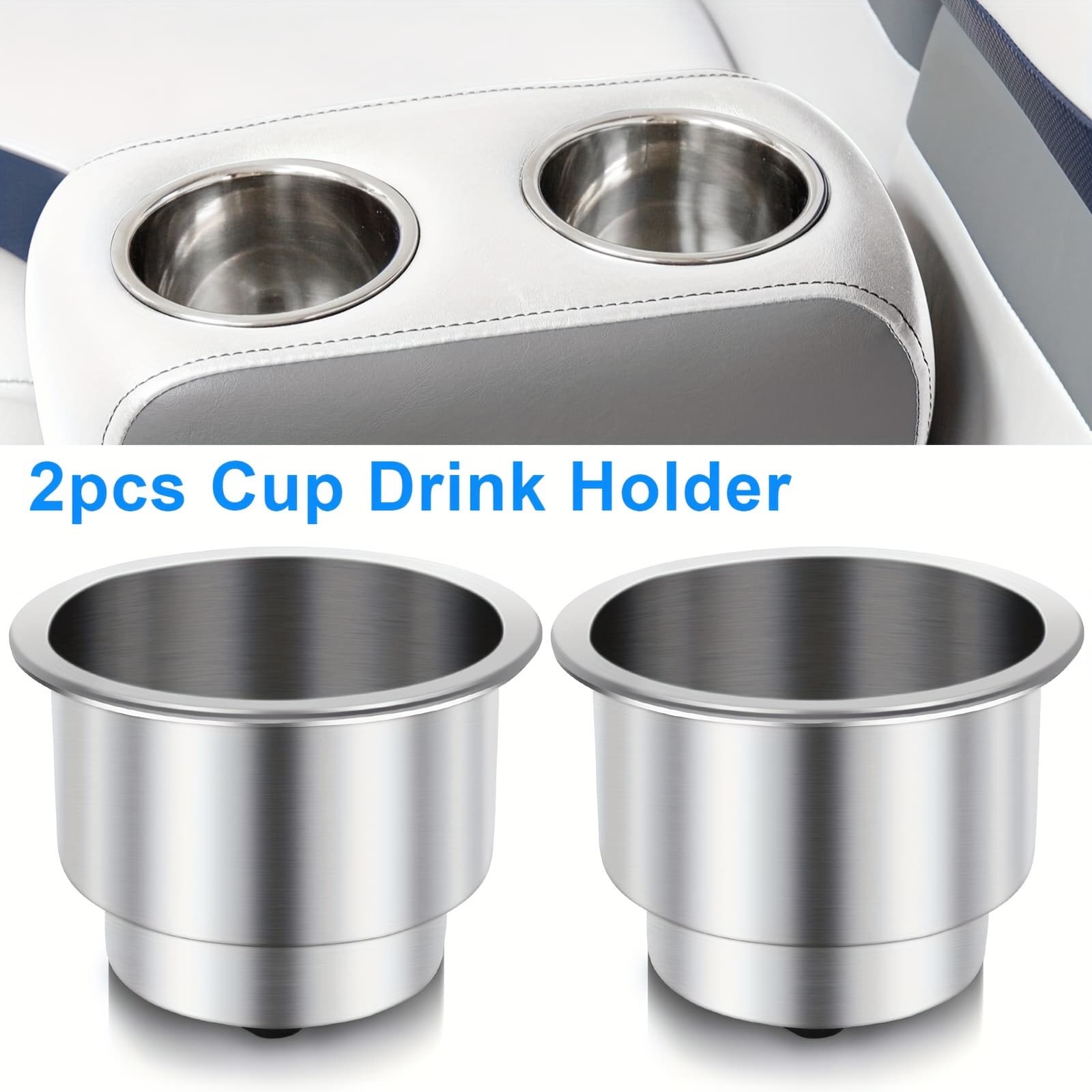 TEMU 2pcs Cup Drink Holder With Drain, Stainless Steel Durable Beverage Holder Mount, For Marine Boat Truck