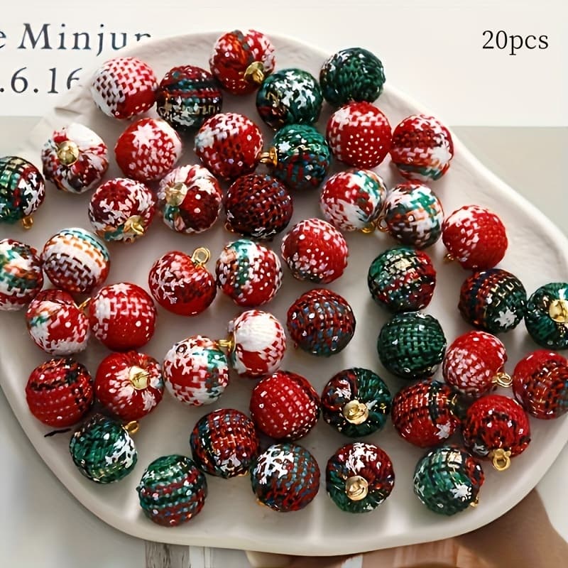 TEMU 20pcs Per Pack Christmas Cloth Bag Plaid With Pendant Hanging Ball Cloth Button Pendant Hair Additions Earrings Material Additions Home Christmas Tree Decoration