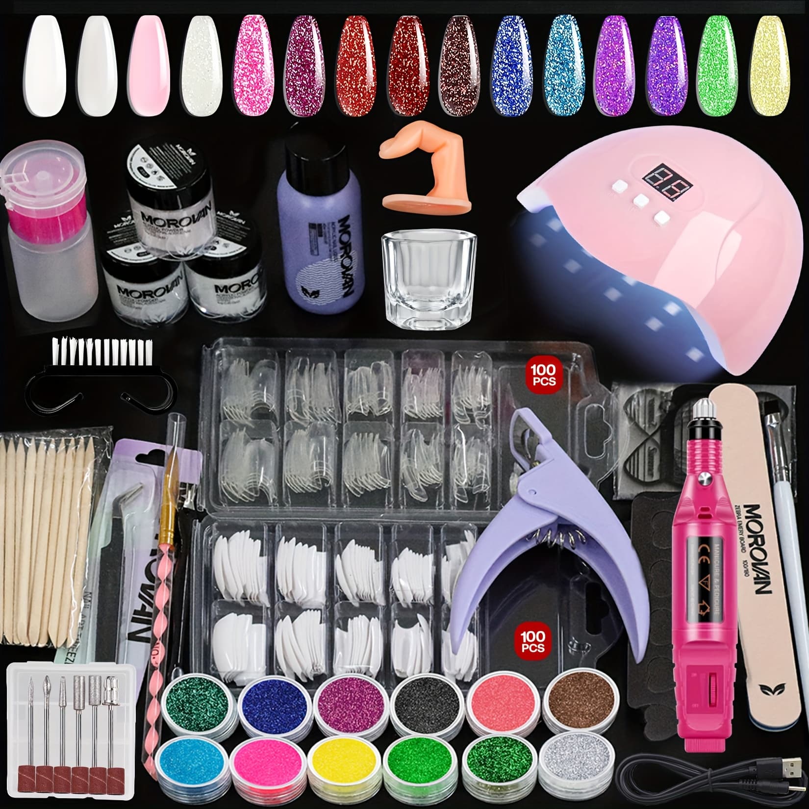 TEMU Morovan Acrylic Nail Kit With Drill And U V Light Full Nail Kit Set Professional Nail Starter Kit For Beginners Acrylic With Everything