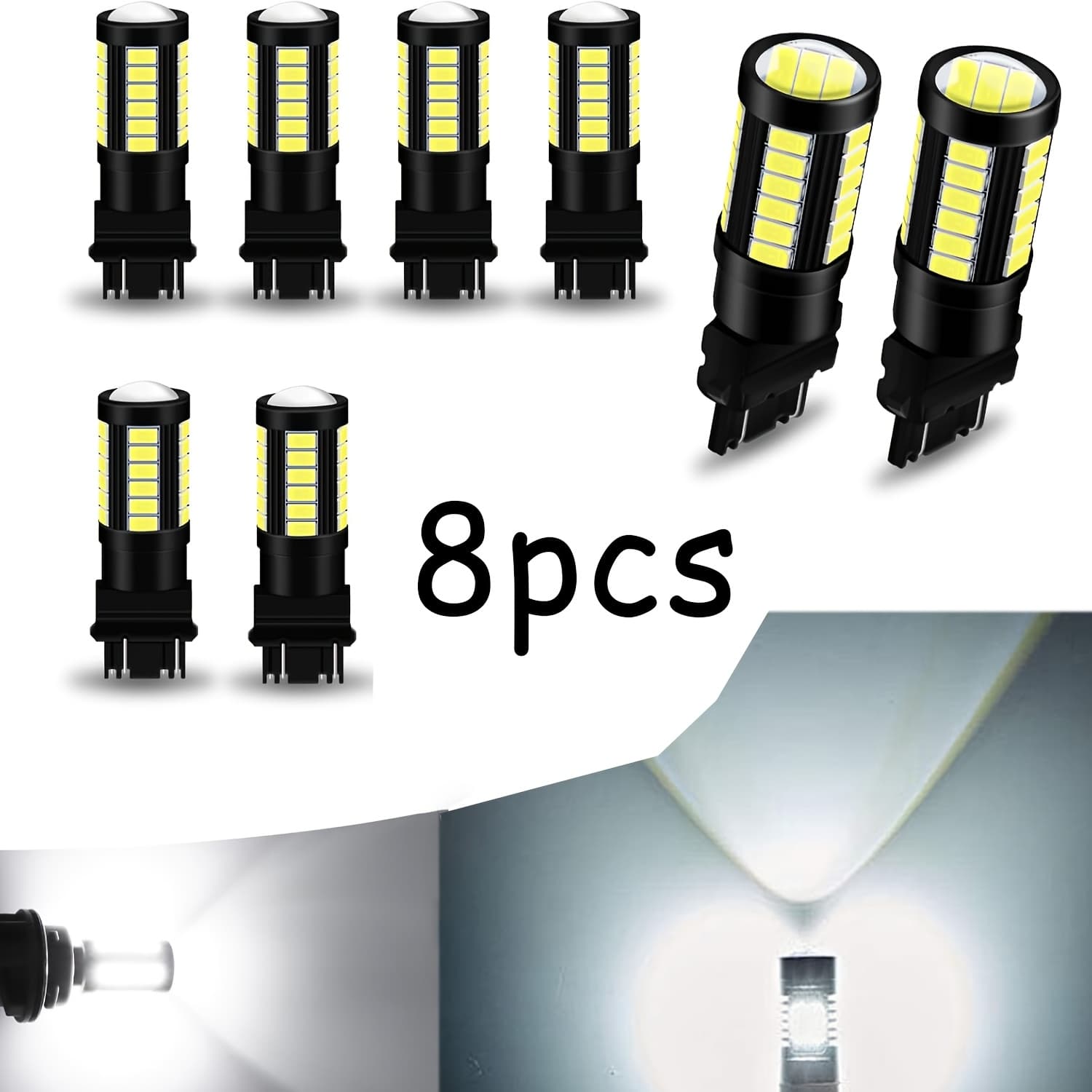 TEMU 8pcs 3157 Led Bulb White 3056 3156 3156a 3057 4057 4157 T25 Led Light Bulbs For Truck, , Pickup, Atv, Ect