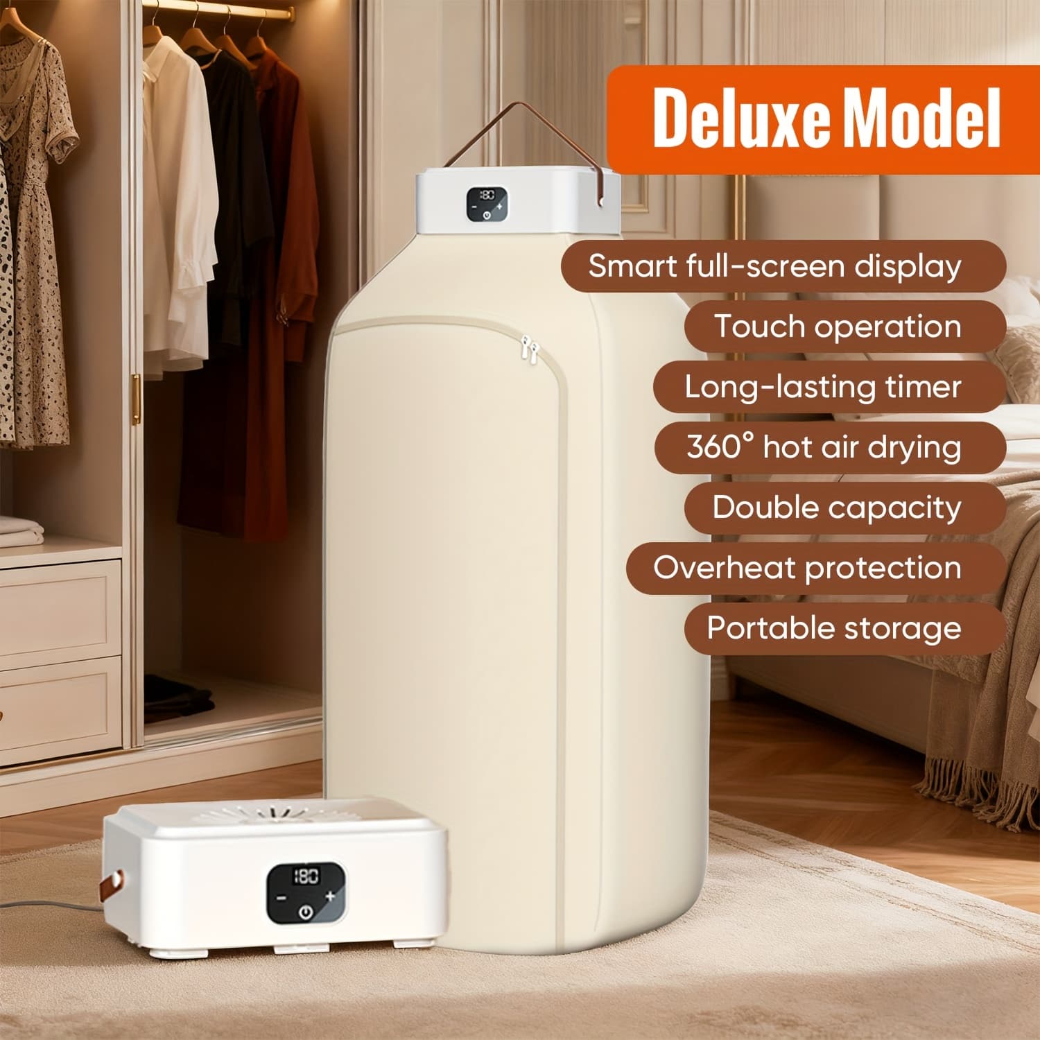 TEMU Foldable Clothes Dryer With Smart Touch Screen With Dry Bag, Quick Drying, Two-speed Control, Timer Function, Design For Apartments, Dorms & Rvs For Use