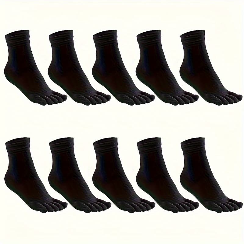 TEMU 10 Pairs Of Men's Anti-odor And Sweat Absorbing Mid-calf Socks With Separate Toes, Comfortable And Breathable Five-toe Socks For Autumn And Winter, Suitable For Daily And Outdoor Wear, All