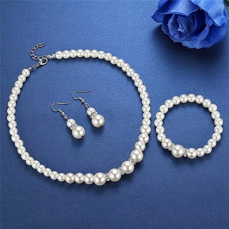 TEMU Freshwater Freshwater Pearls Necklace Set Includes Exquisite Bracelets And Stud Earrings Jewelry Set For Women