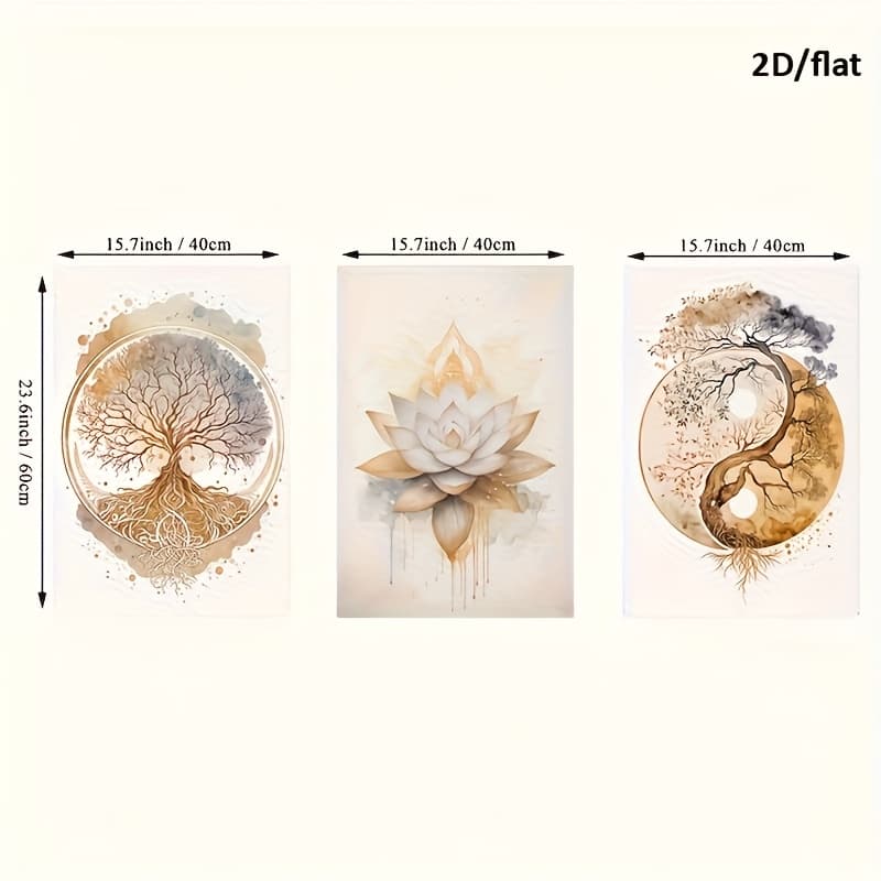 TEMU 2d Flat, 2d Flat, 2d Flat Frameless Modern Canvas Artwork Featuring A Lotus Tree Of Life, Measuring 15.7 By 23.6 Inches By 60 Centimeters, Perfect For Decorating Your Living Room