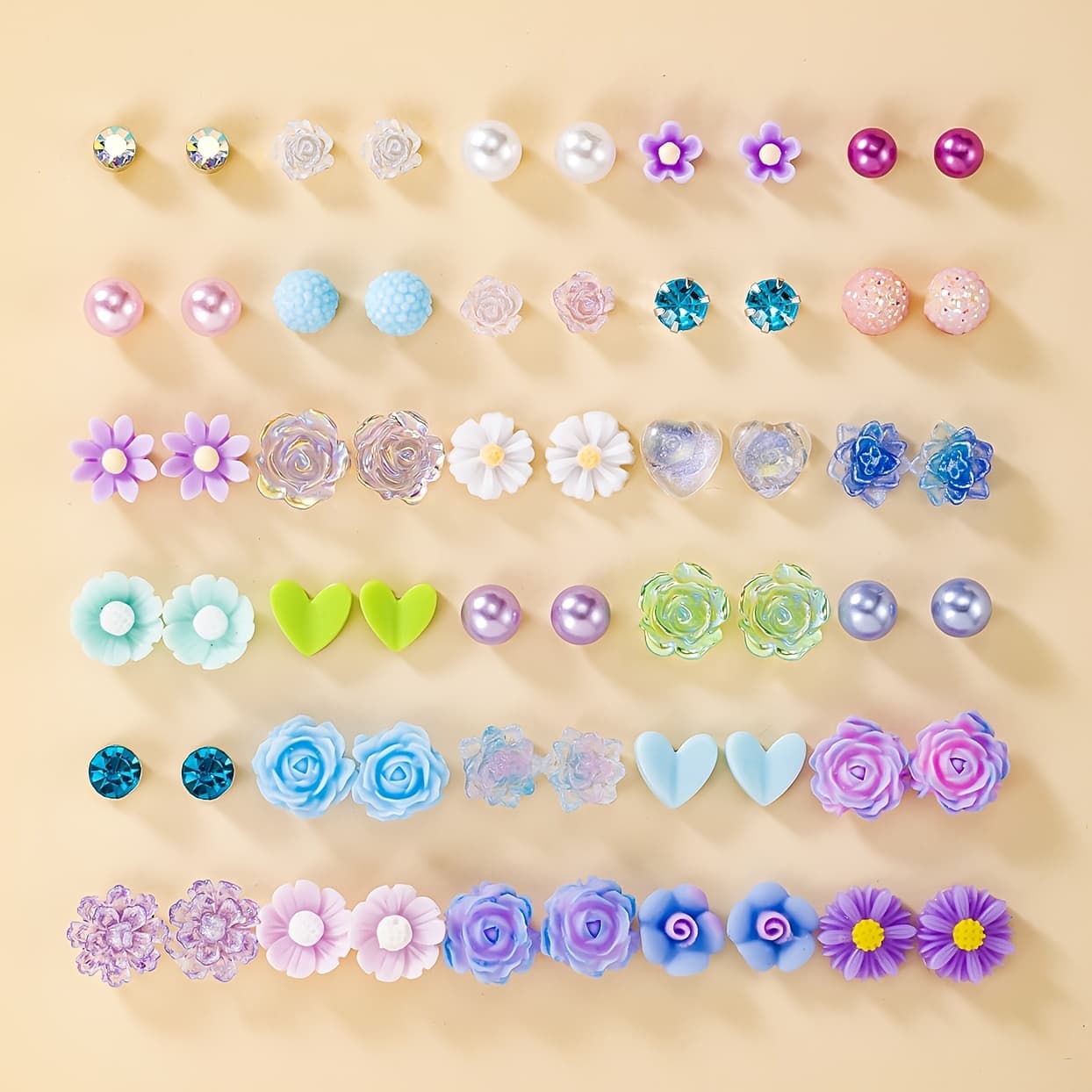 TEMU 1 Set Of 30 Pairs Of Fashionable, Fresh, Elegant, Cute, Colorful -shaped Women's Stud Earrings Set, Gift, Daily Wear, Multi-piece Set