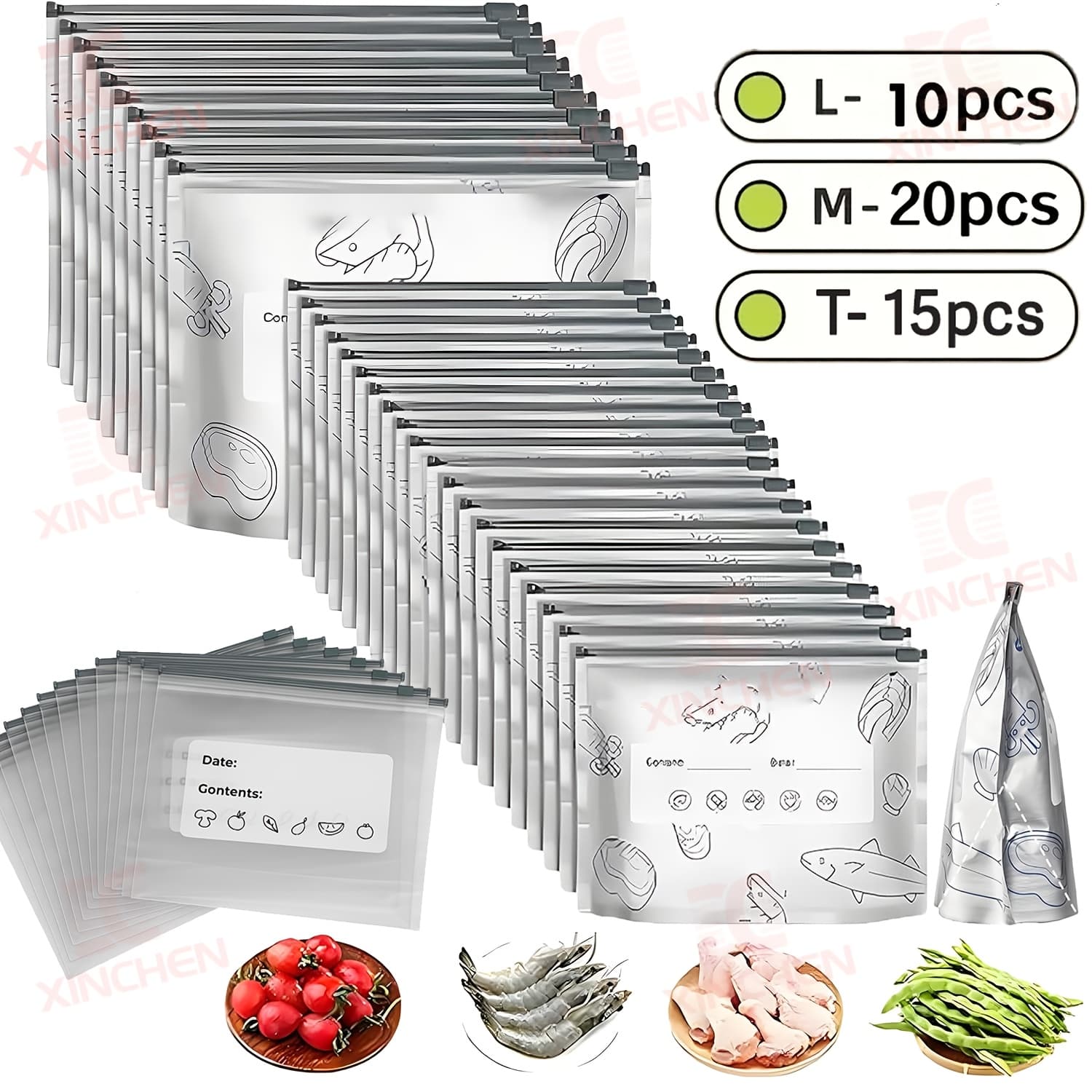 TEMU 45/10pcs Reusable Aluminum Foil Sealable Food Storage Bags, Stand Up Pouches For Meat, Fruit & Vegetables