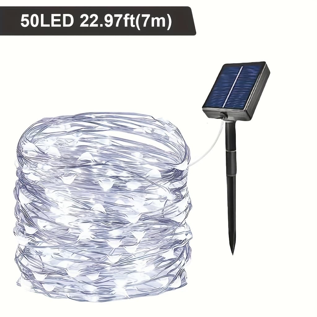 TEMU Solar-powered Copper Wire Lights With Lithium Batteries, Ip54 Rated, Featuring 8 In White, Warm White, And Colorful Flashing Lights - Suitable For Patios, Gardens, Christmas
