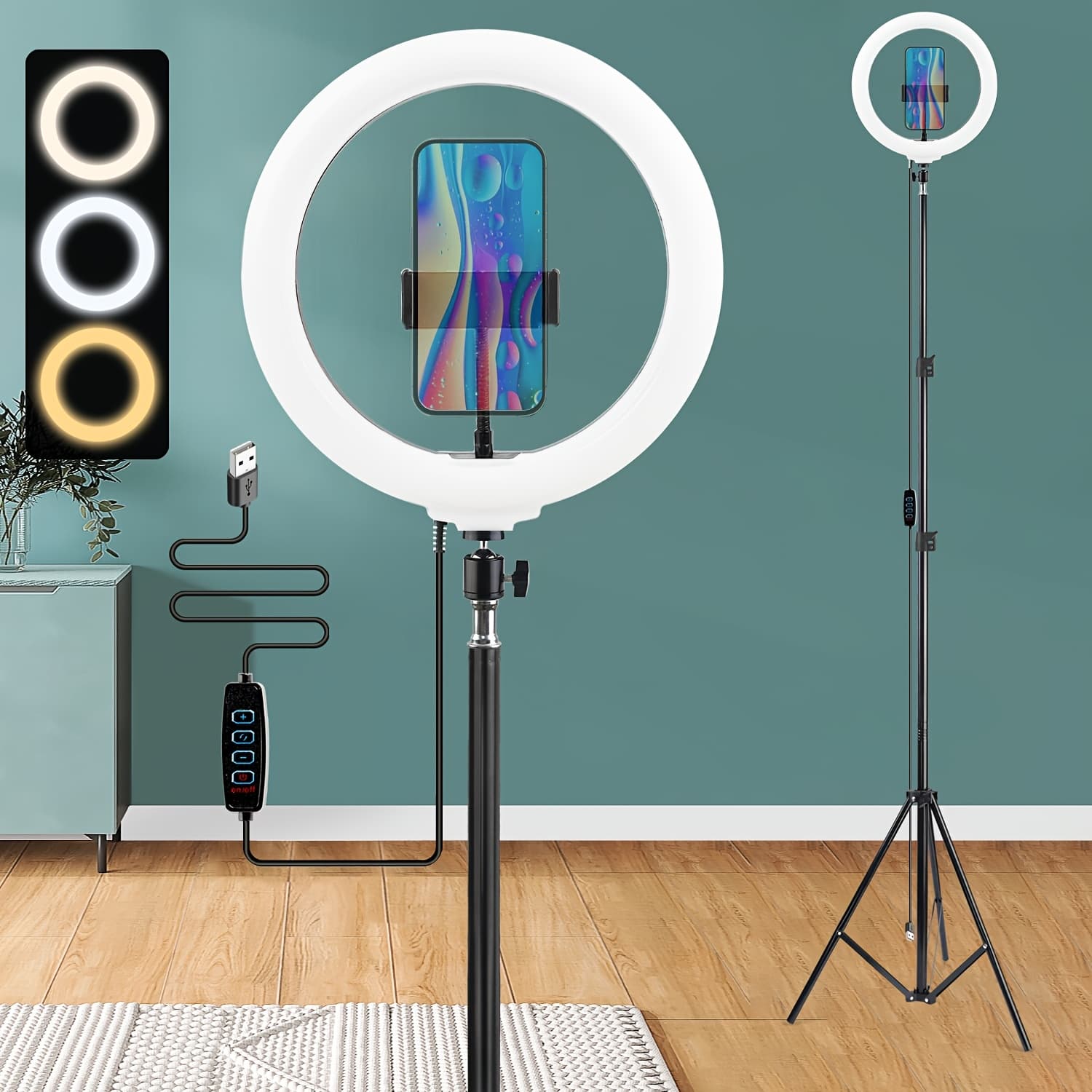 TEMU Uegogo 10-inch Ring Light With 160cm Tripod Stand For Makeup & Photography – Adjustable Brightness With Mini Phone Clamp And Usb Power For Vlogging And Streaming