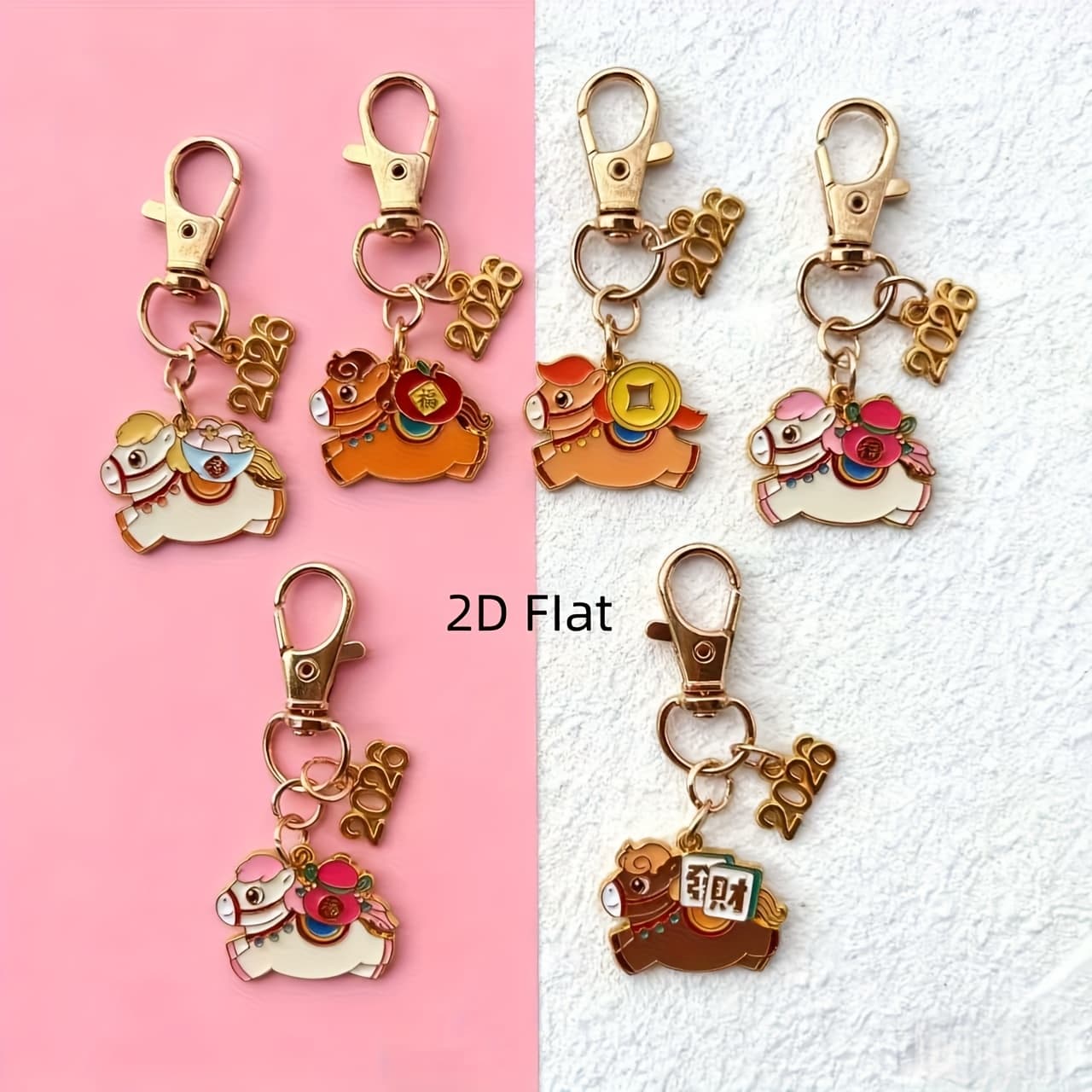 TEMU 2d Flat - 6 Cartoon 2d Flat 2026 Year Of Keychain Cute New Year Festive Pendant Bag Pendant Gift Students