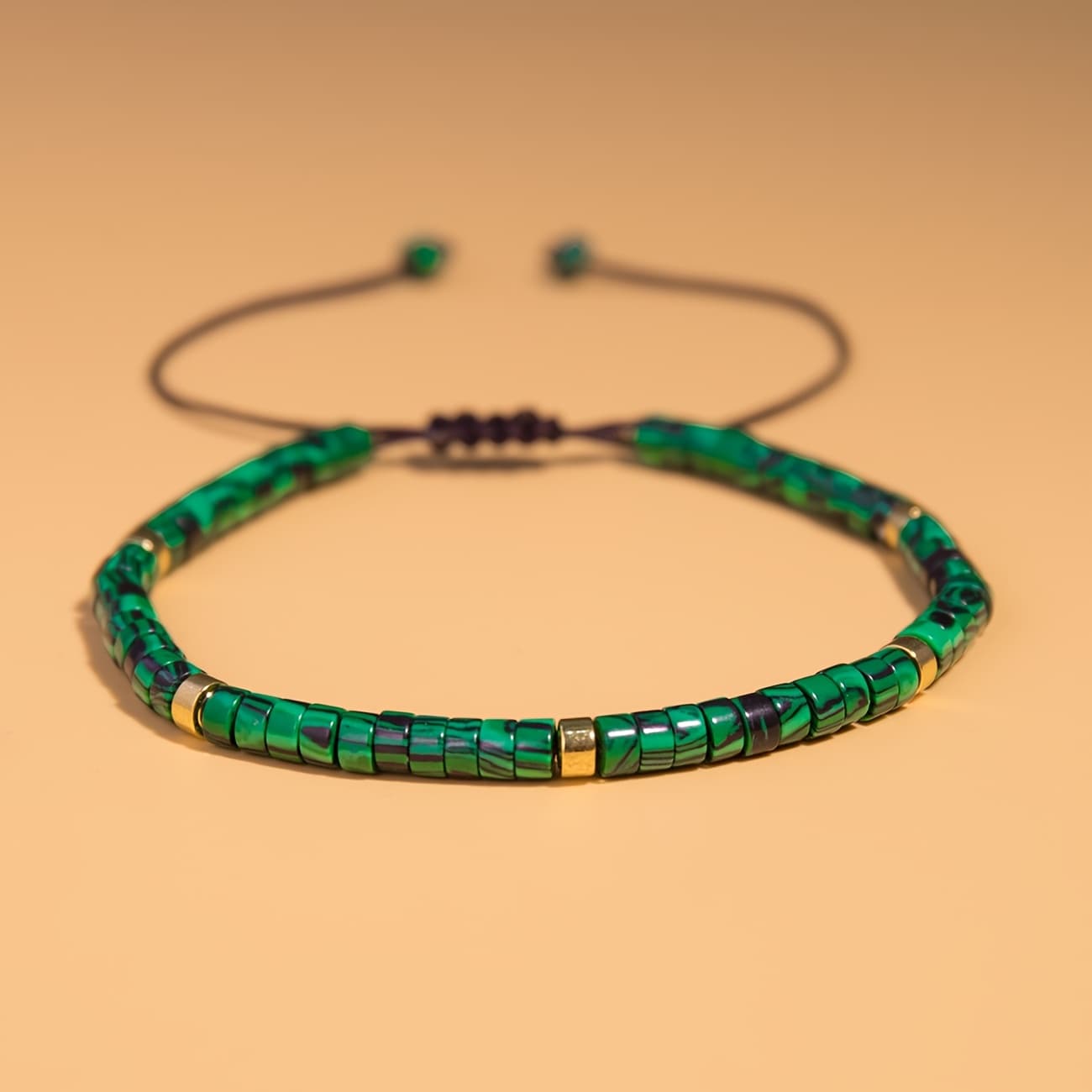 TEMU 1pc Bohemian Malachite Bead Bracelet | Adjustable Hand Woven Rope, Suitable For Daily Wear And Holiday Gifts, Valentine's Day/all /autumn And Winter Gifts
