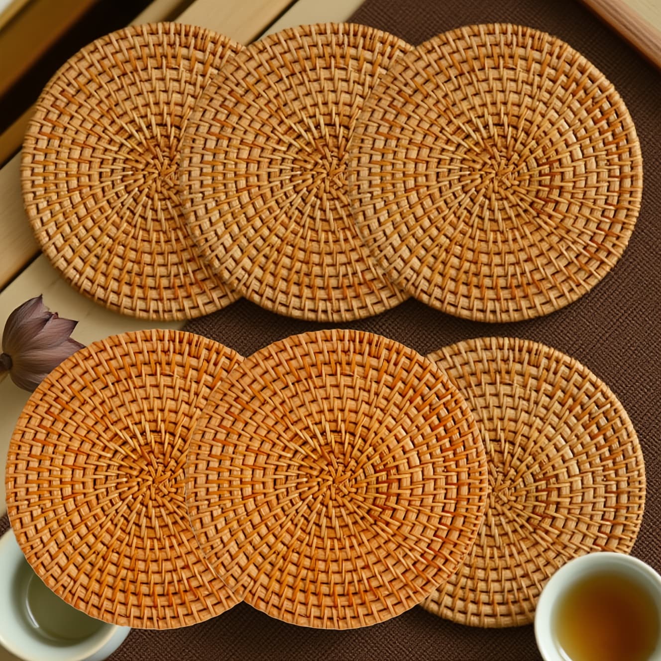 TEMU 6pcs Set Handcrafted Rattan Woven Coasters, Heat-resistant, Non-slip Drink Mats For Kitchen & Dining Room Decor, Tabletop Protection(excluding Coaster Baskets), Christmas Gifts
