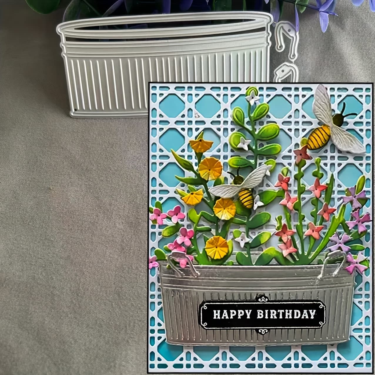 TEMU 1pc Flowerpot Metal Cutting Dies, Diy Scrapbooking Embossing Stencil, Handmade Greeting Card Decoration Die Cutting Tool, Gift Card Making