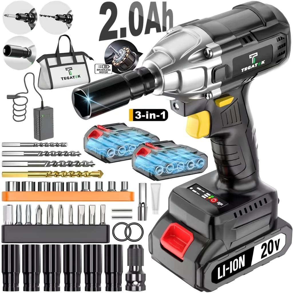 TEMU 20v Brushless Impact Wrench Set, 2.0ah/4.0ah , Multi-functional Wrench Kit With Multiple - Impact Wrench/drill For Home And Workshop Use, Christmas Gift, Ideal Gift For Men, Local Warehouse