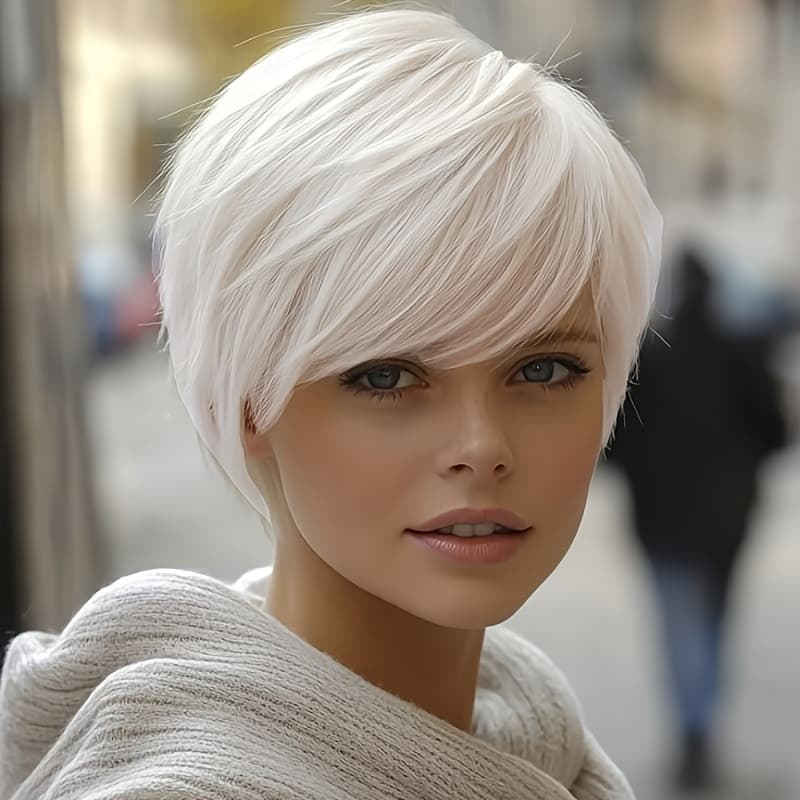 TEMU Short Straight Hair Wigs With Bangs For Women - Synthetic Short White Hairstyles